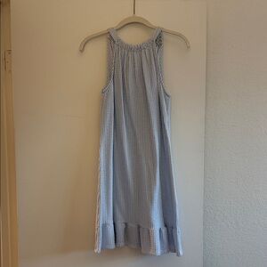 Blue Sleeveless Dress with Ruffle Hem